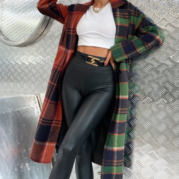 TRENDY GIRL Plaid Print Button Front Overcoat / Ja - Picture 8 of 9